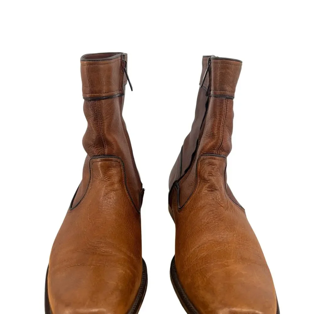 Franco Cuadra Brown Genuine Deerskin Pebbled Leather Zip-Up Ankle Boot Sz 28.5